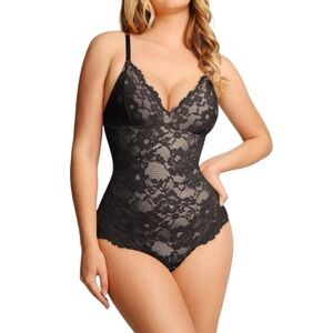 NWT Popilush Shapewear Deep V Black Lace Smooth Firm Control Bodysuit SZ 3XL
